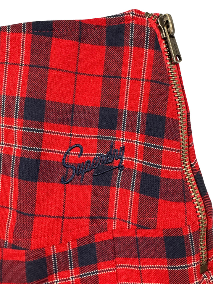 Red Plaid Pleated Skirt - S - Think Vintage