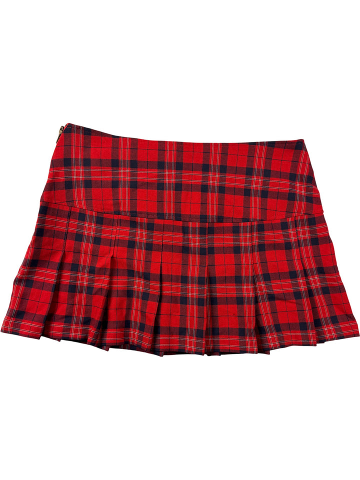 Red Plaid Pleated Skirt - S - Think Vintage Online Ltd