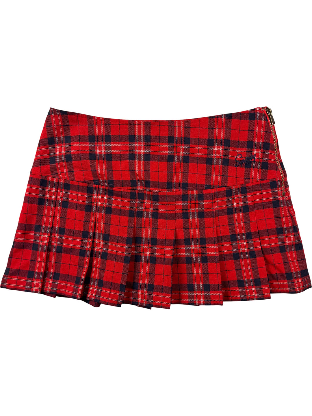 Red Plaid Pleated Skirt - S - Think Vintage ltd