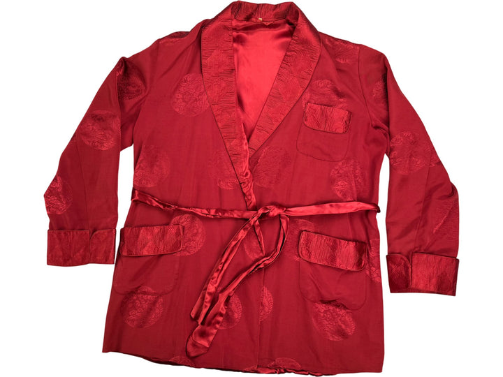 Red Silk Patterned Robe - L - Think Vintage