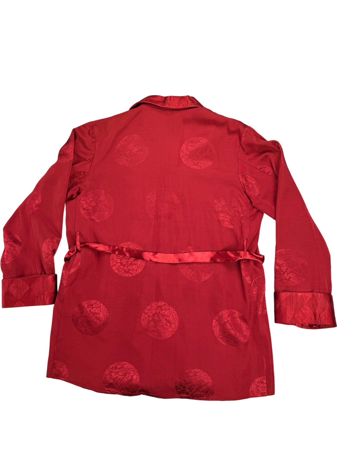Red Silk Patterned Robe - L - Think Vintage