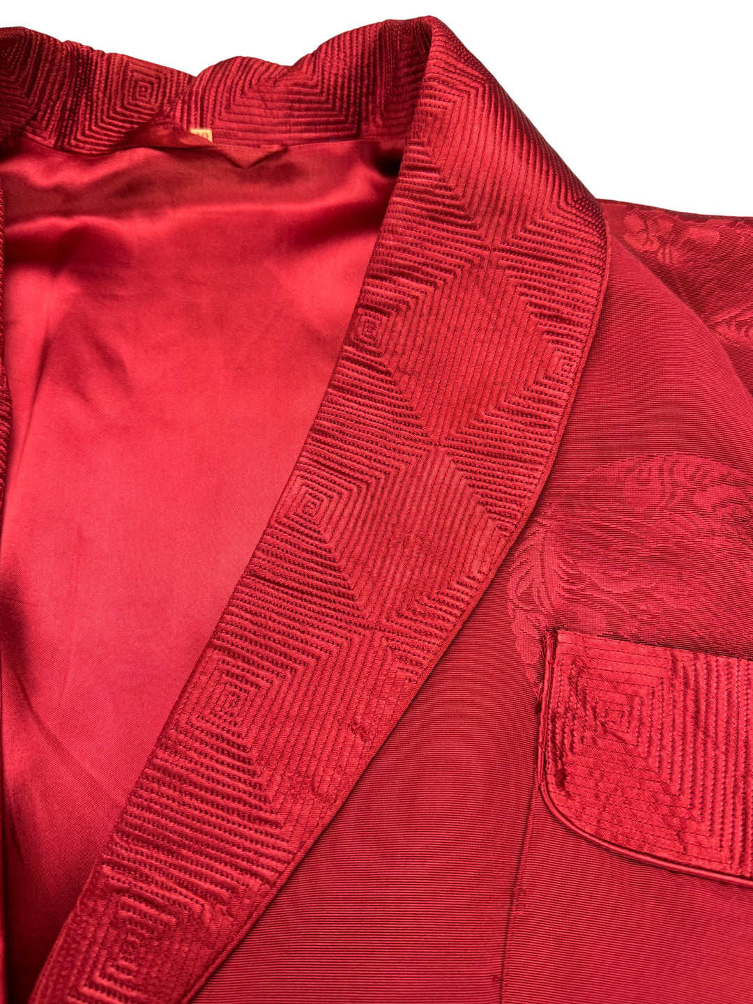 Red Silk Patterned Robe - L - Think Vintage