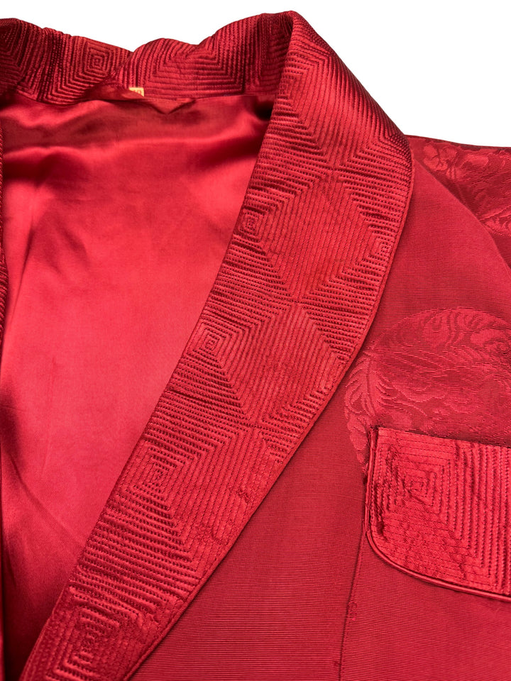 Red Silk Patterned Robe - L - Think Vintage