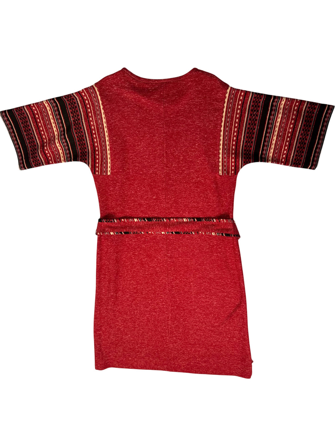 Red Tunic Dress with Patterned Sleeves - M - Think Vintage