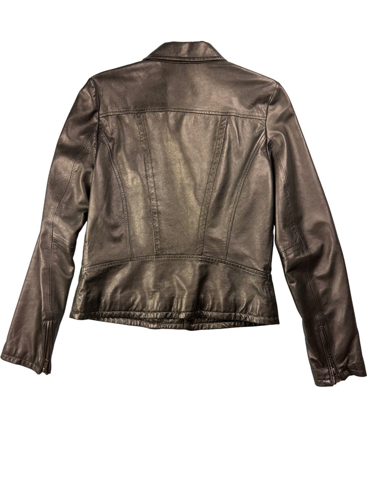 Reiss Black Leather Bomber Jacket - M - Think Vintage