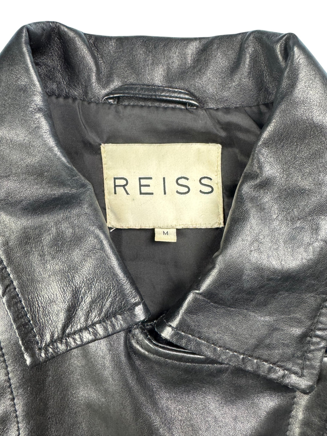 Reiss Black Leather Bomber Jacket - M - Think Vintage Online Ltd
