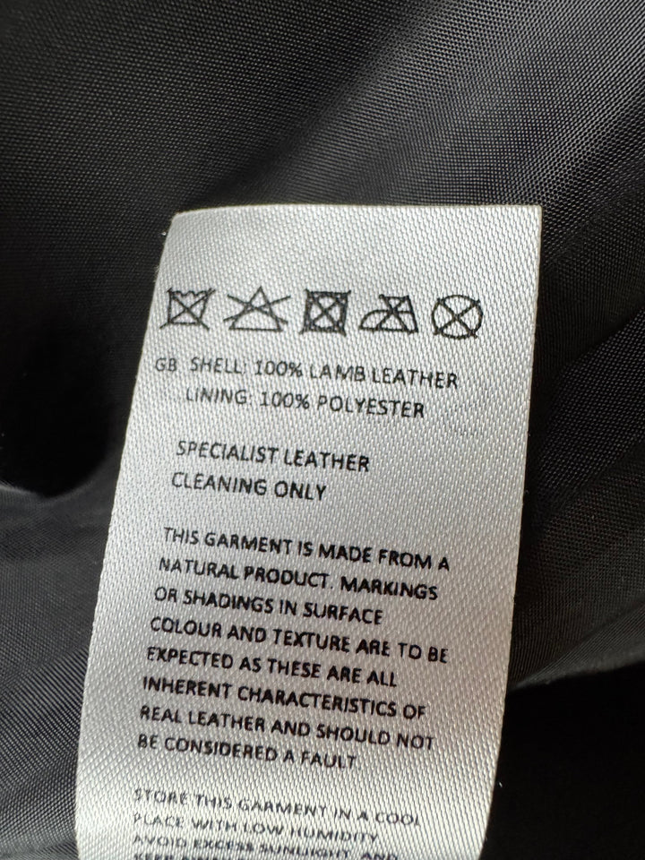 Reiss Black Leather Bomber Jacket - M - Think Vintage ltd