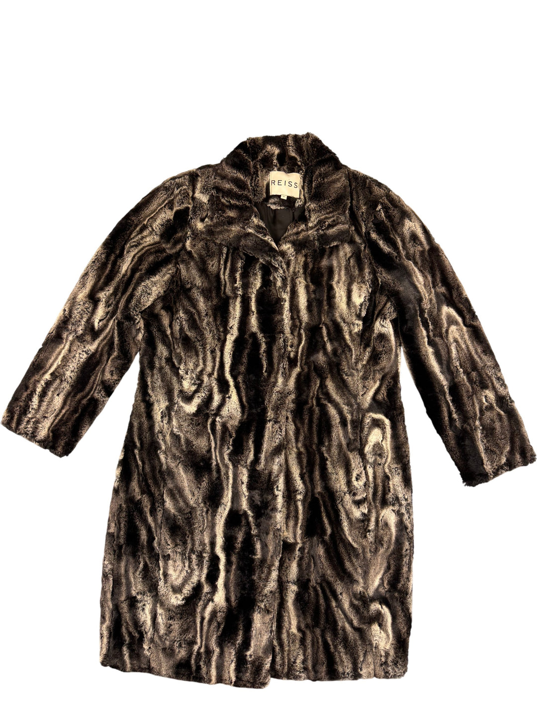 Reiss Faux Fur Coat - M - Think Vintage
