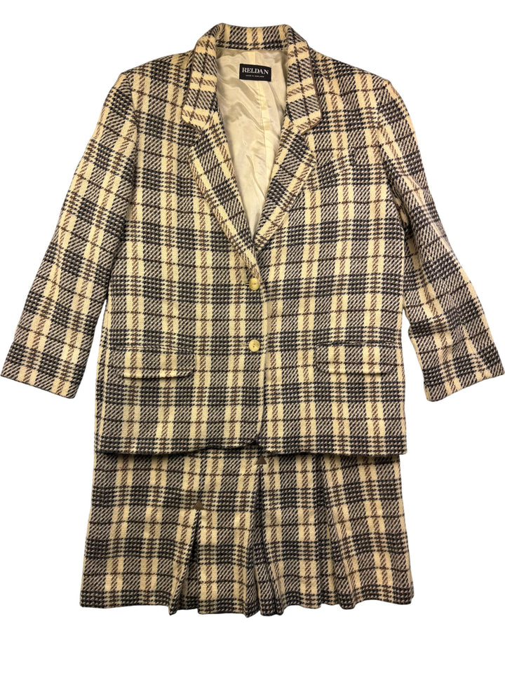 Reldan Pure New Wool Checked Skirt Suit - W30 - Think Vintage Online Ltd