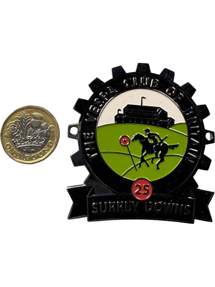 Reproduction Vespa Club of Britain Surrey Downs Metal Badge Collectible - Think Vintage ltd