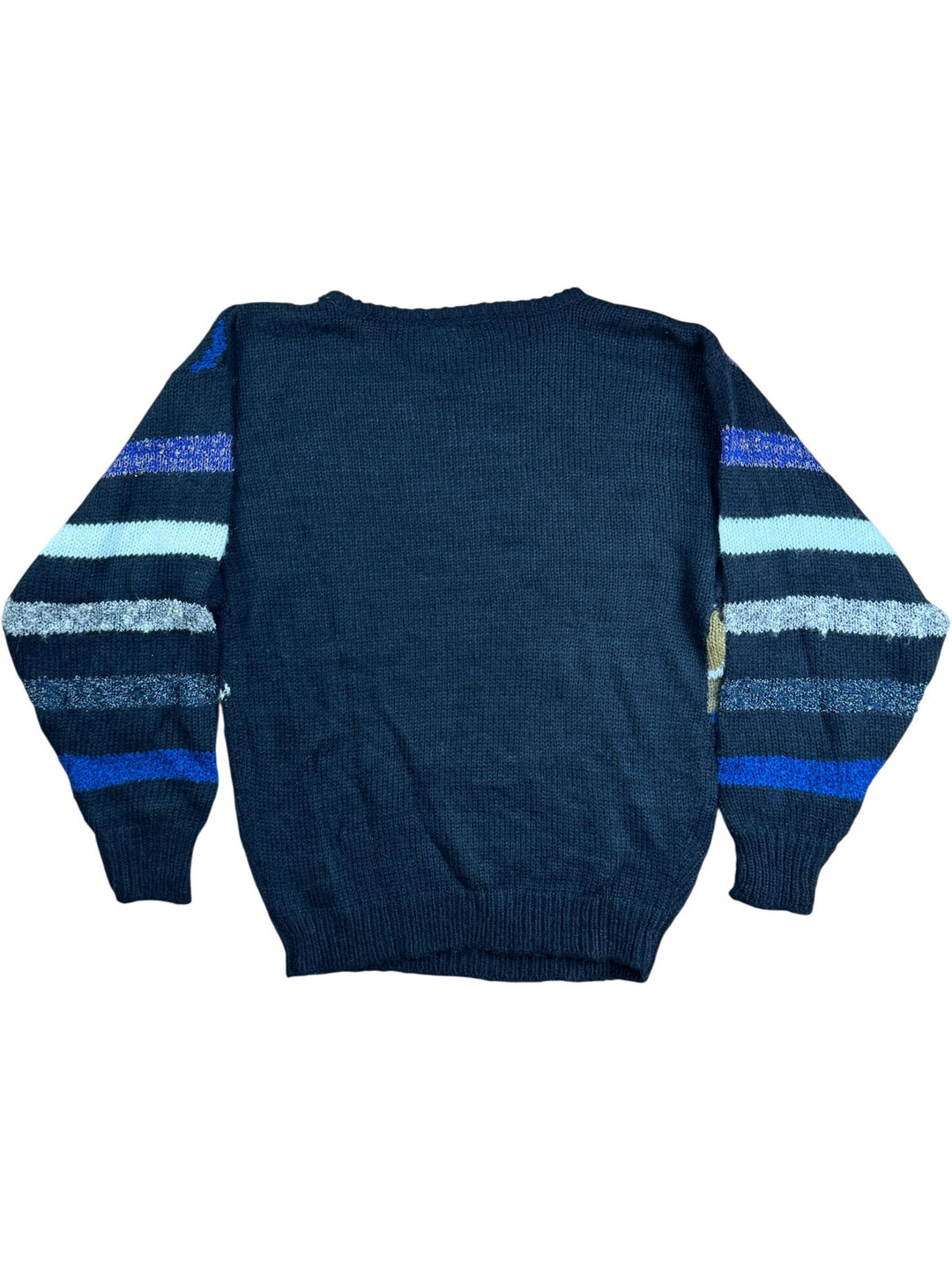 Retro Black Colourful Patterned Sweater - L