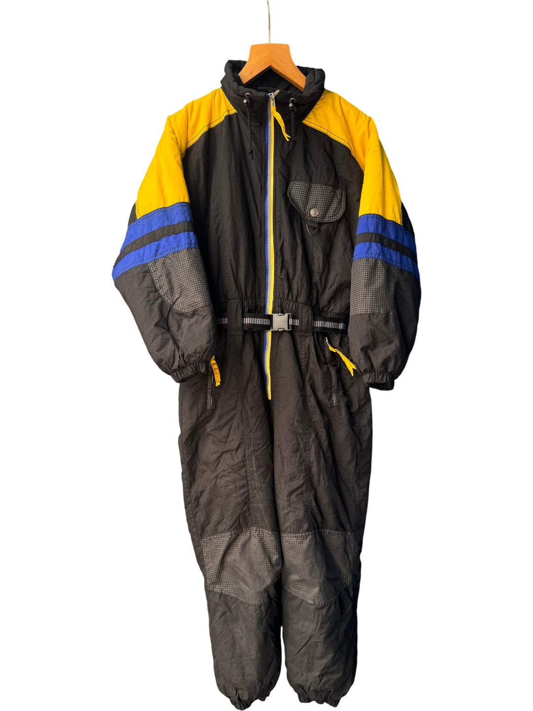 Retro Black and Yellow Ski Suit - M - Think Vintage ltd