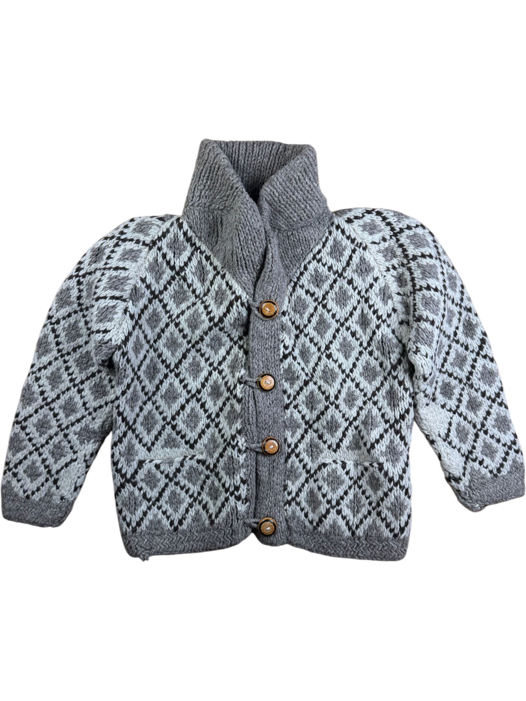 Retro Diamond Patterned Cardigan - L