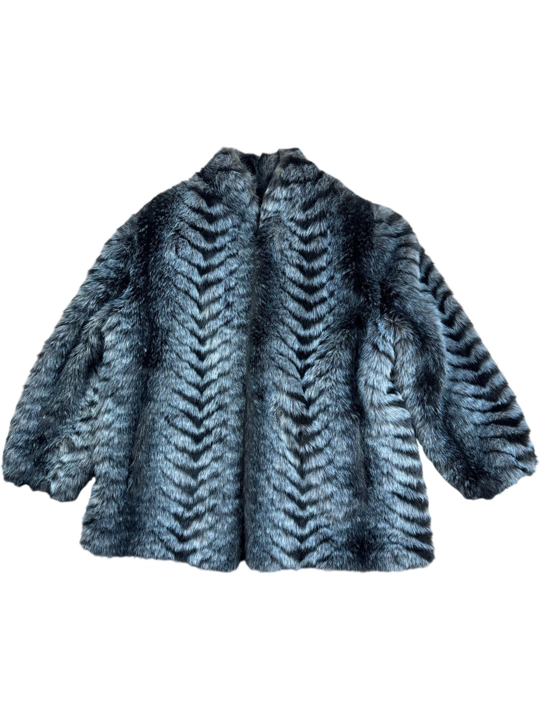 Retro Faux Fur Black & White Coat - M - Think Vintage ltd