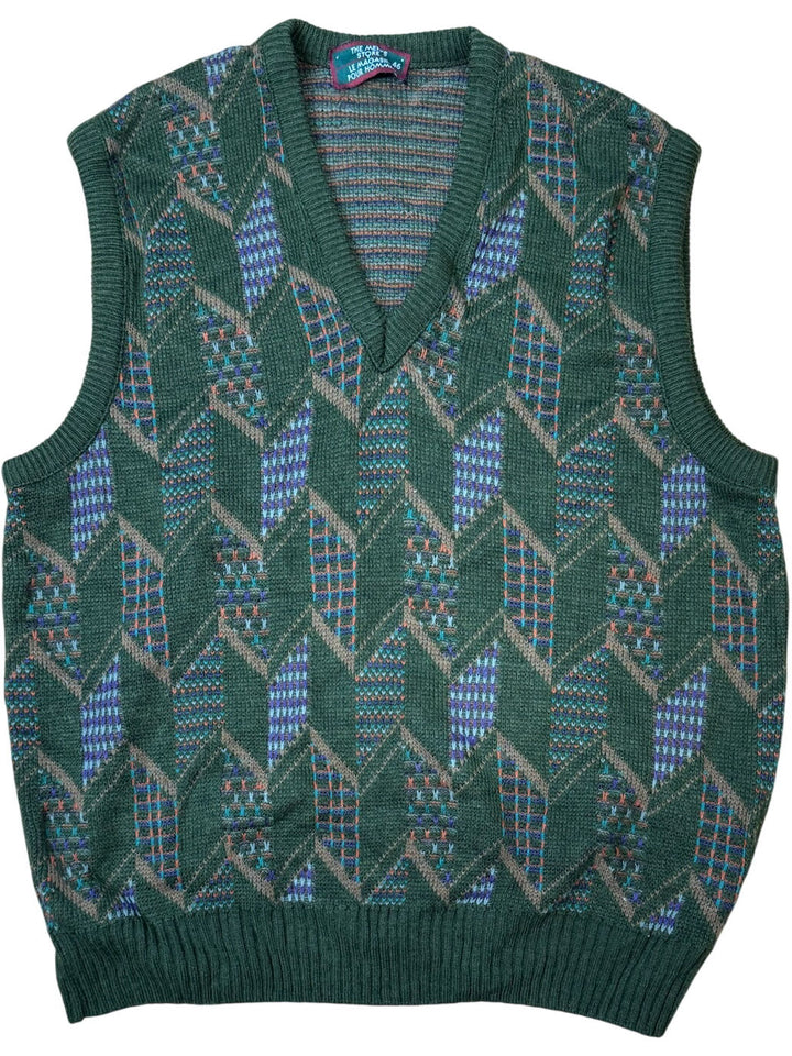 Retro Geometric Pattern V-Neck Sweater Vest - M
