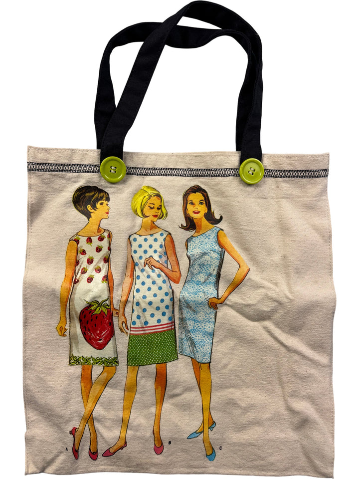 Retro Graphic Tote Bag with Button Detail - Think Vintage ltd