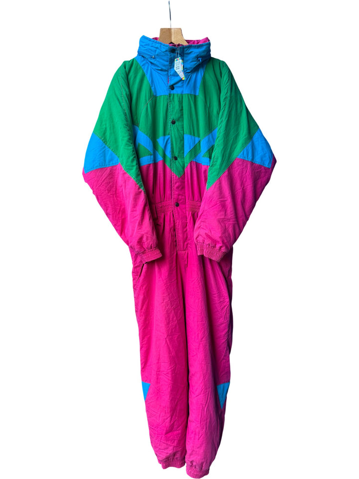 Retro Green and Pink One-Piece Snowsuit - M - Think Vintage ltd