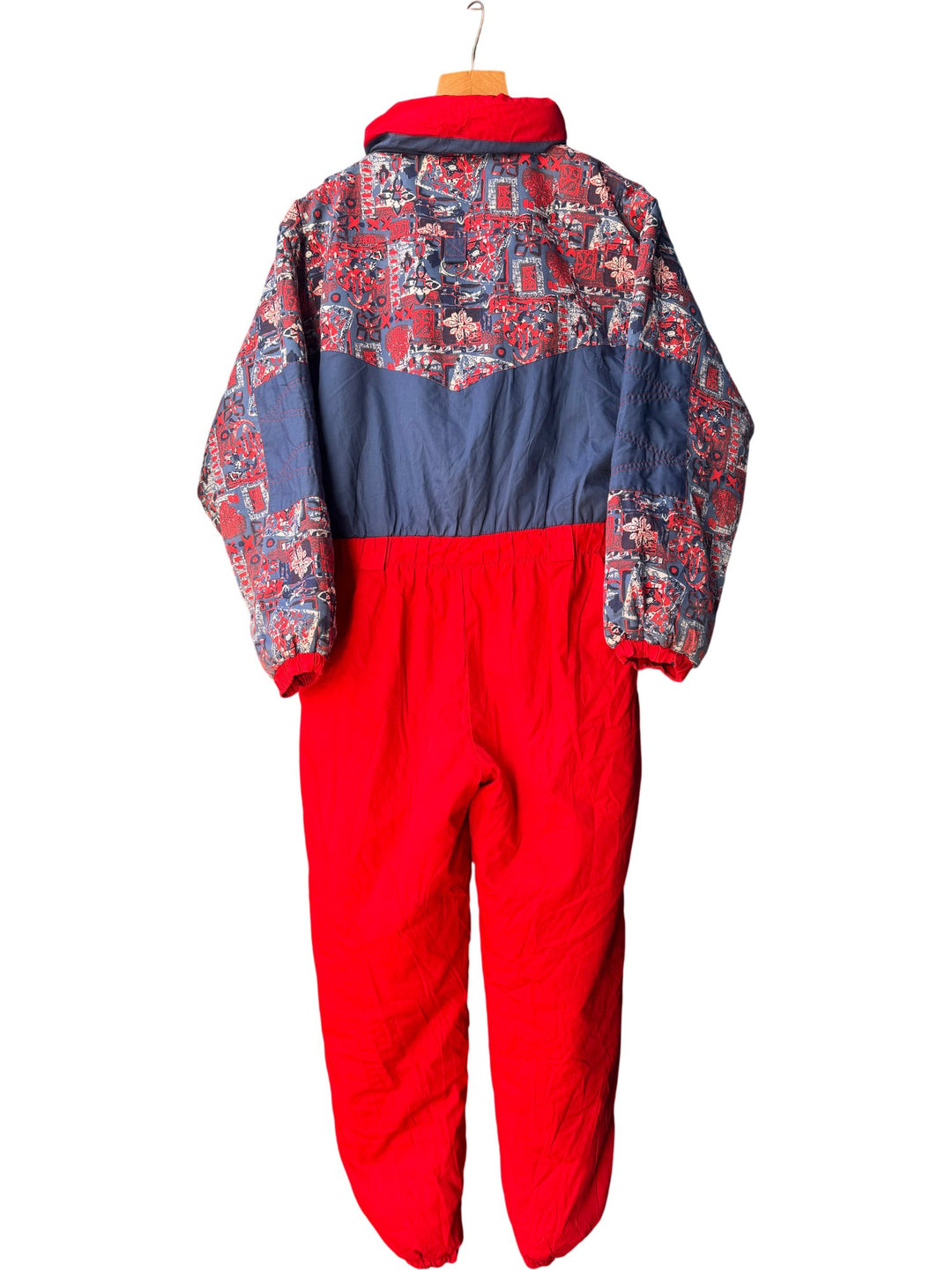 Retro Red and Blue Patterned Ski Suit - M - Think Vintage ltd