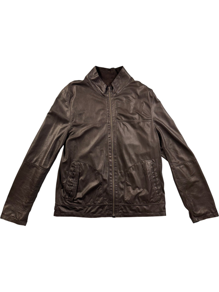 Reversible Kircilar Brown Leather Jacket - S - Think Vintage ltd