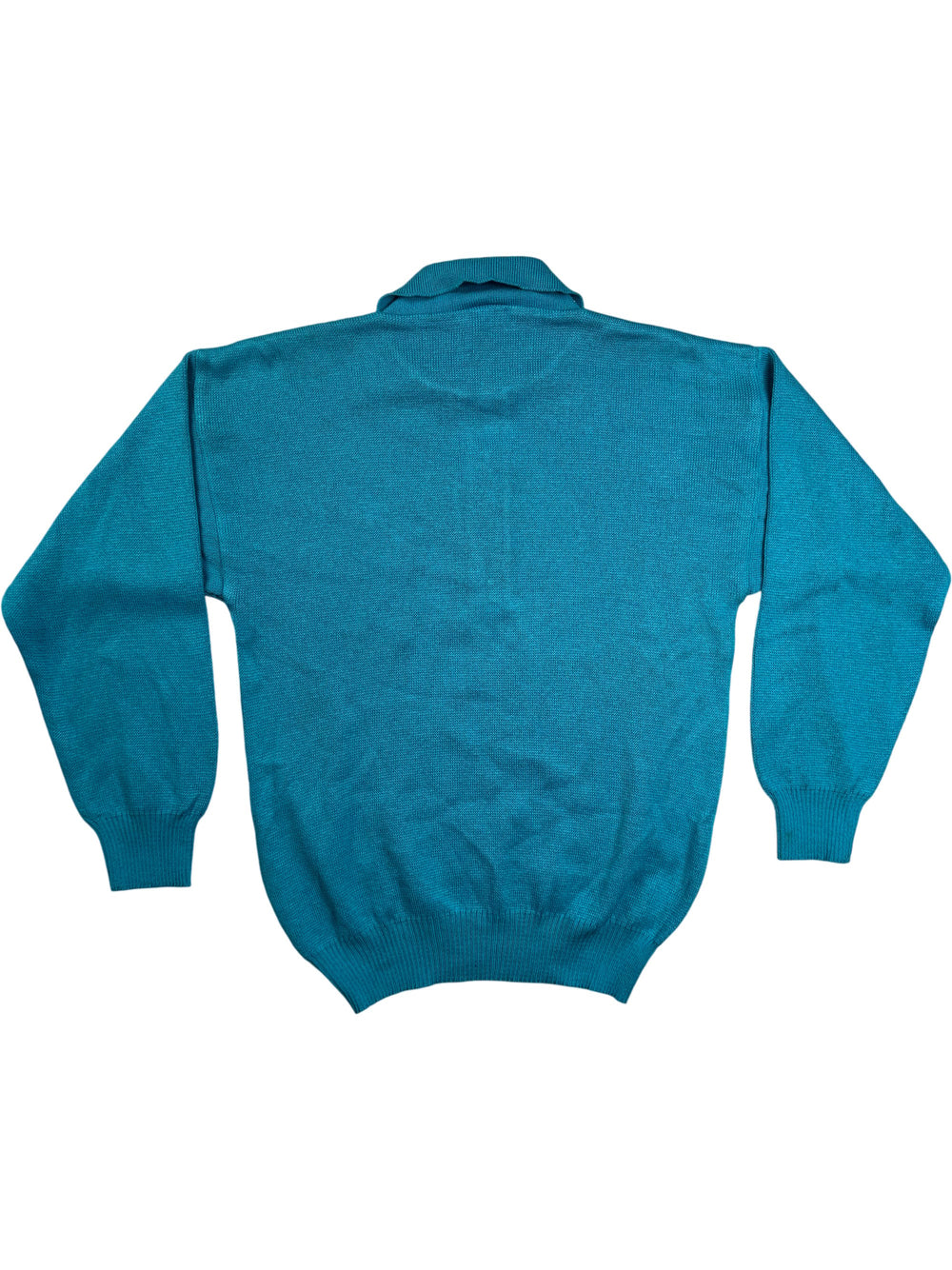 Rich Boy Blue Knit Long Sleeved Polo - M - Think Vintage Online Ltd