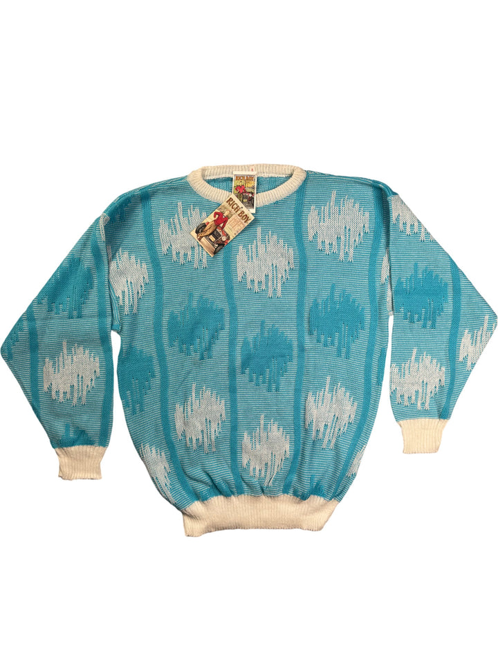 Rich Boy Blue Patterned Sweater - L - Think Vintage Online Ltd