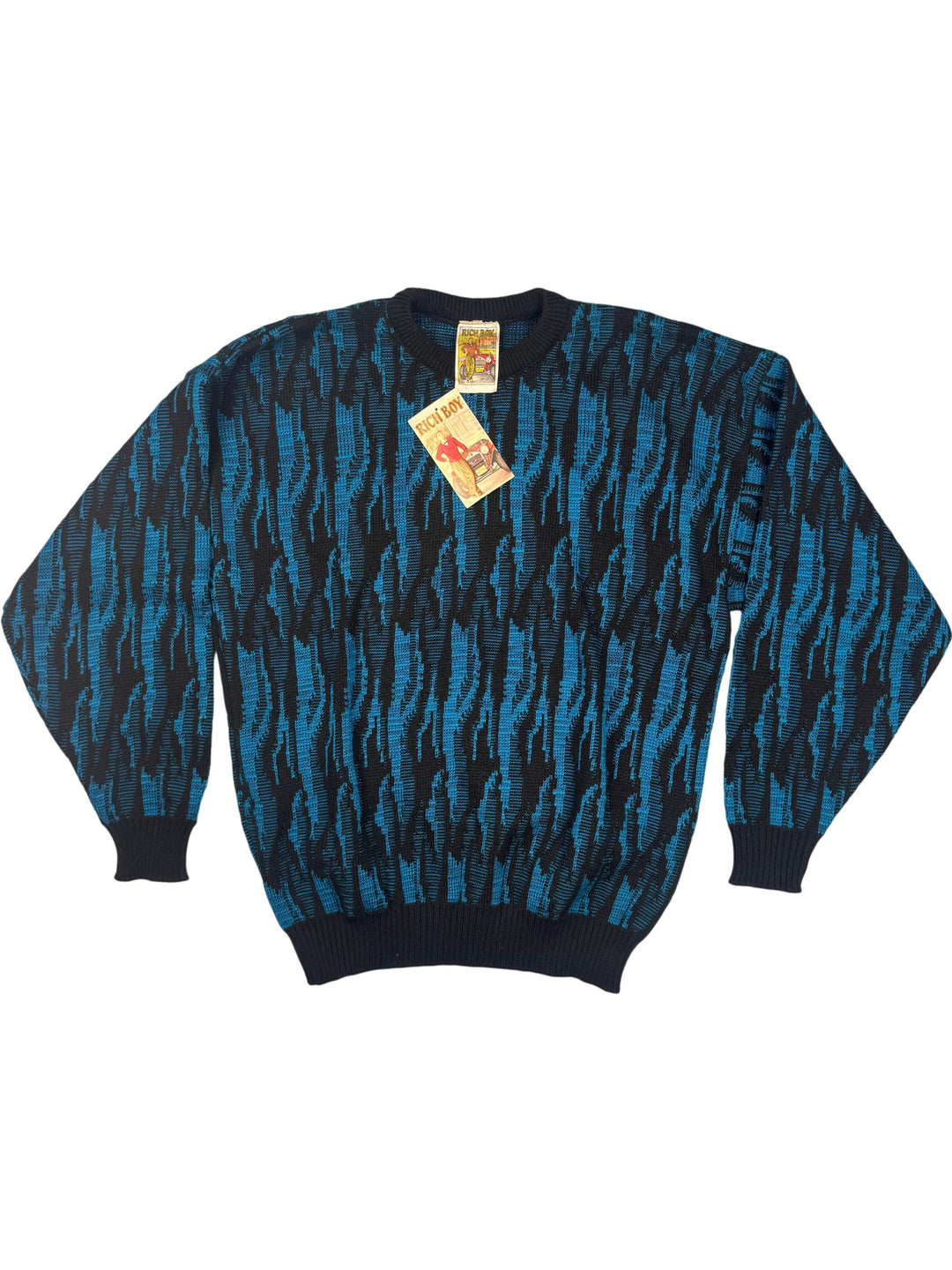 Rich Boy Graphic Pattern Knit Sweater - M - Think Vintage