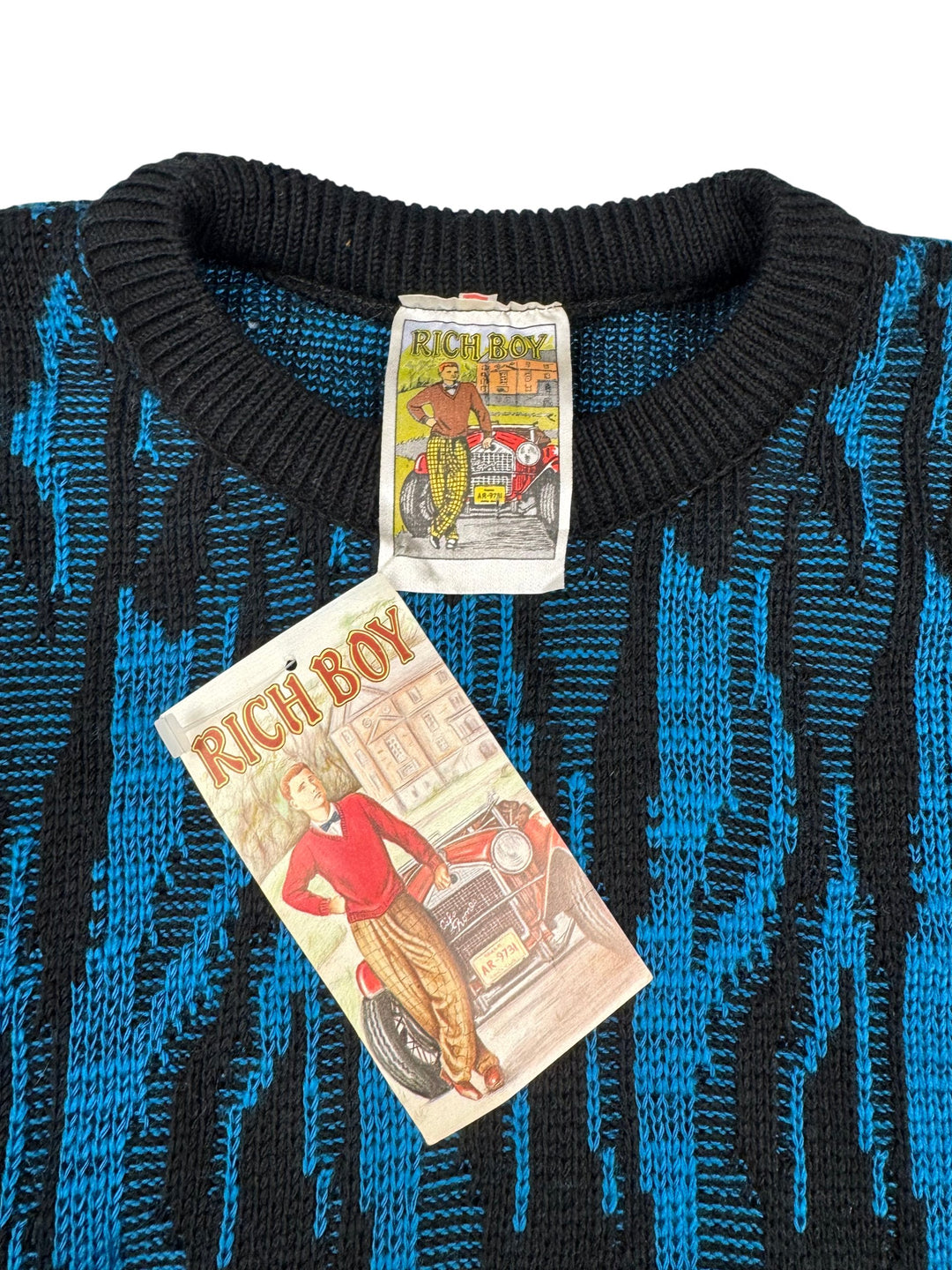 Rich Boy Graphic Pattern Knit Sweater - M - Think Vintage