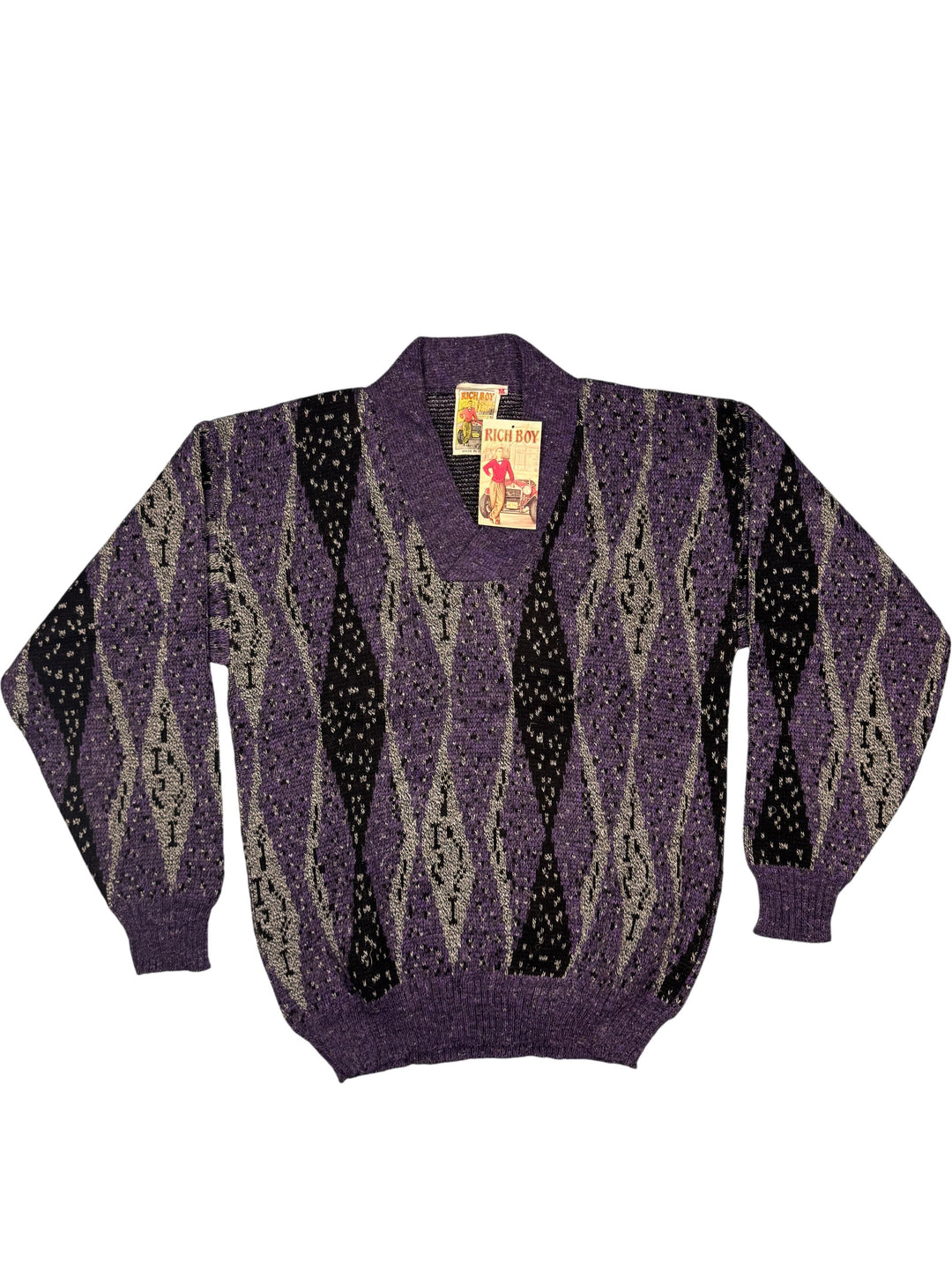 Rich Boy Purple Geometric Knit Sweater - M - Think Vintage Online Ltd