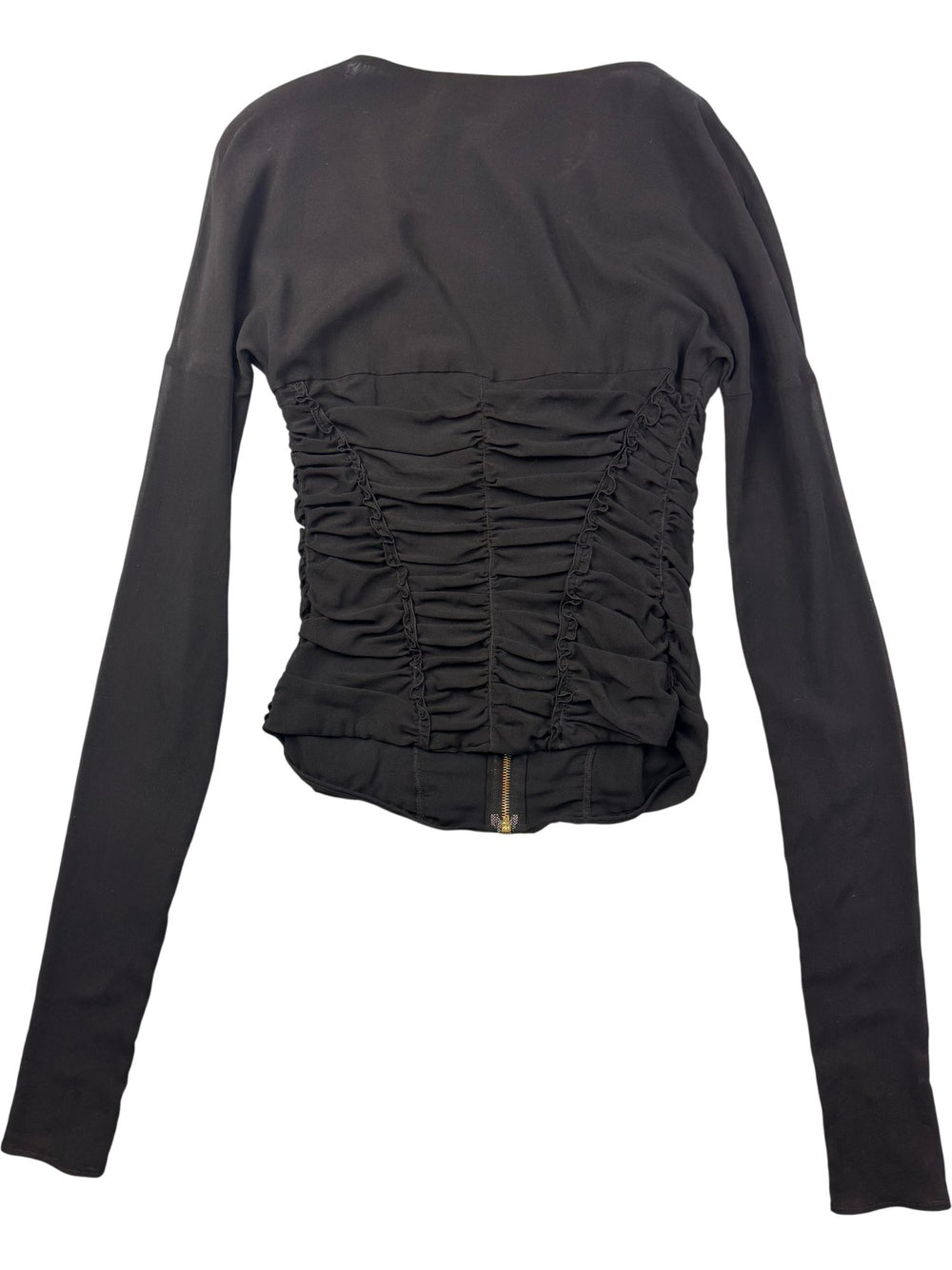 Roberto Cavalli Ruched Black Long Sleeve Top - XS/S - Think Vintage ltd