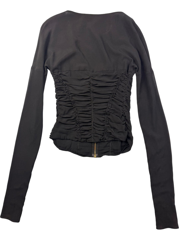 Roberto Cavalli Ruched Black Long Sleeve Top - XS/S - Think Vintage ltd