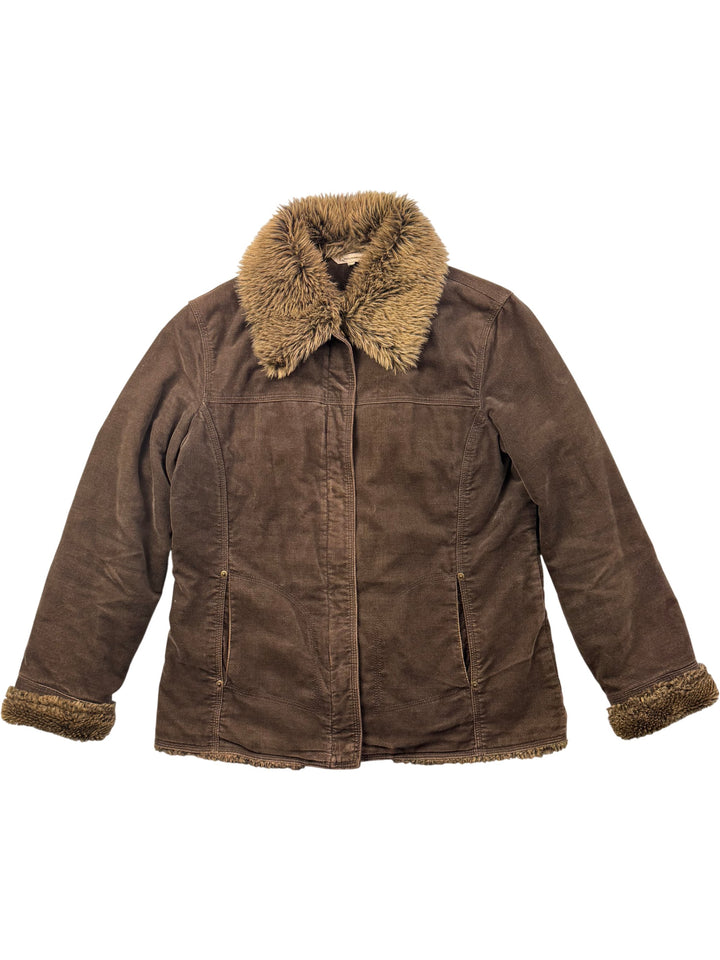 Rocha Brown Faux Fur Collar Coat - L