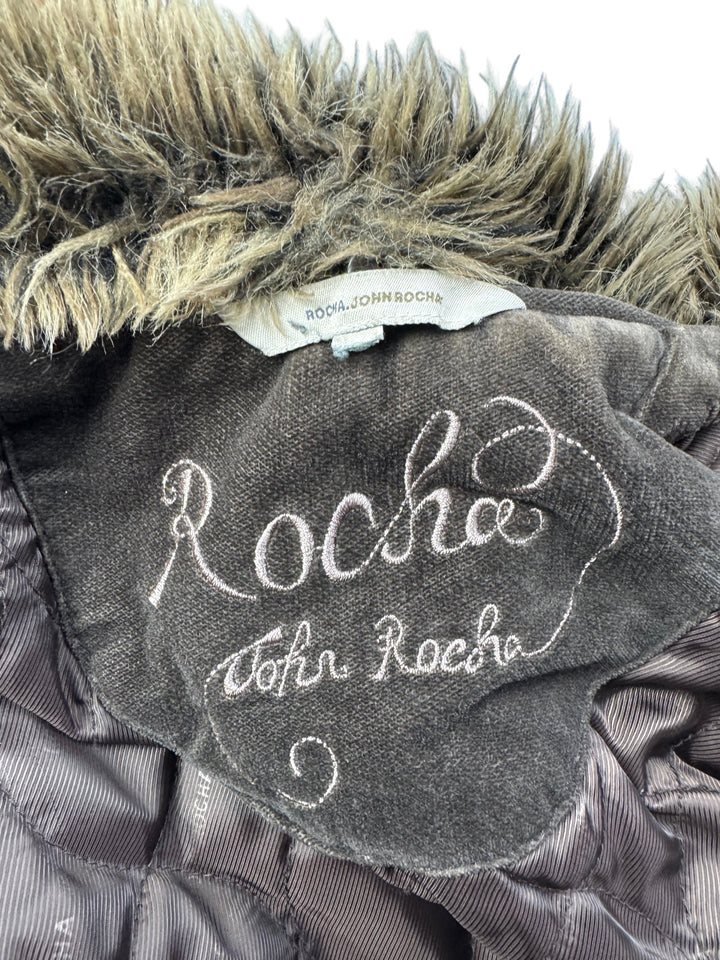 Rocha Brown Faux Fur Collar Coat - L