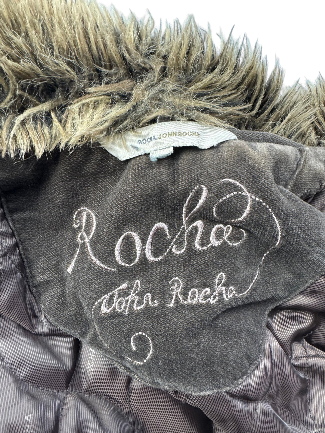 Rocha Brown Faux Fur Collar Coat - L - Think Vintage ltd