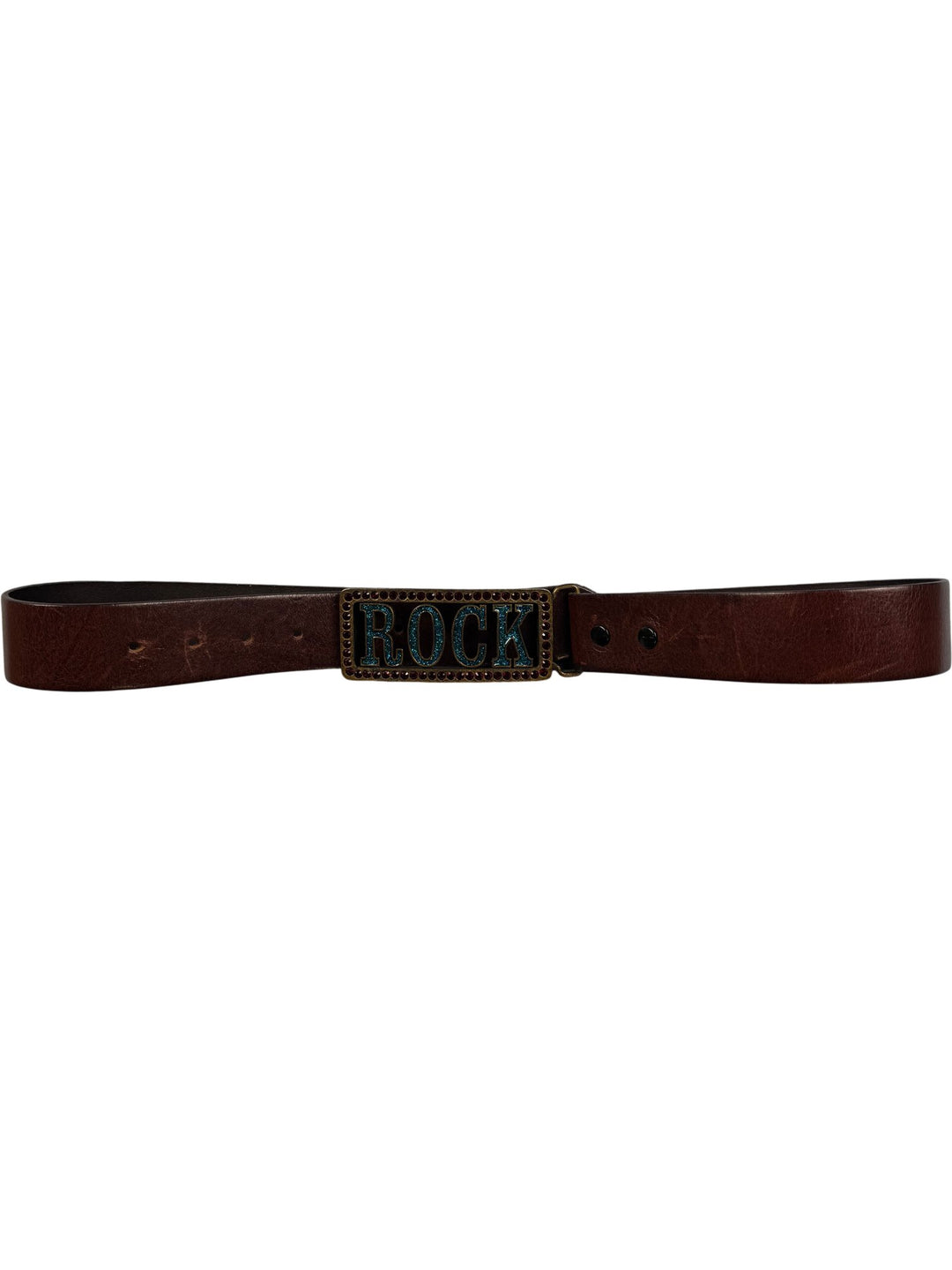 Rock Belt Buckle with Genuine Leather Strap - Think Vintage ltd