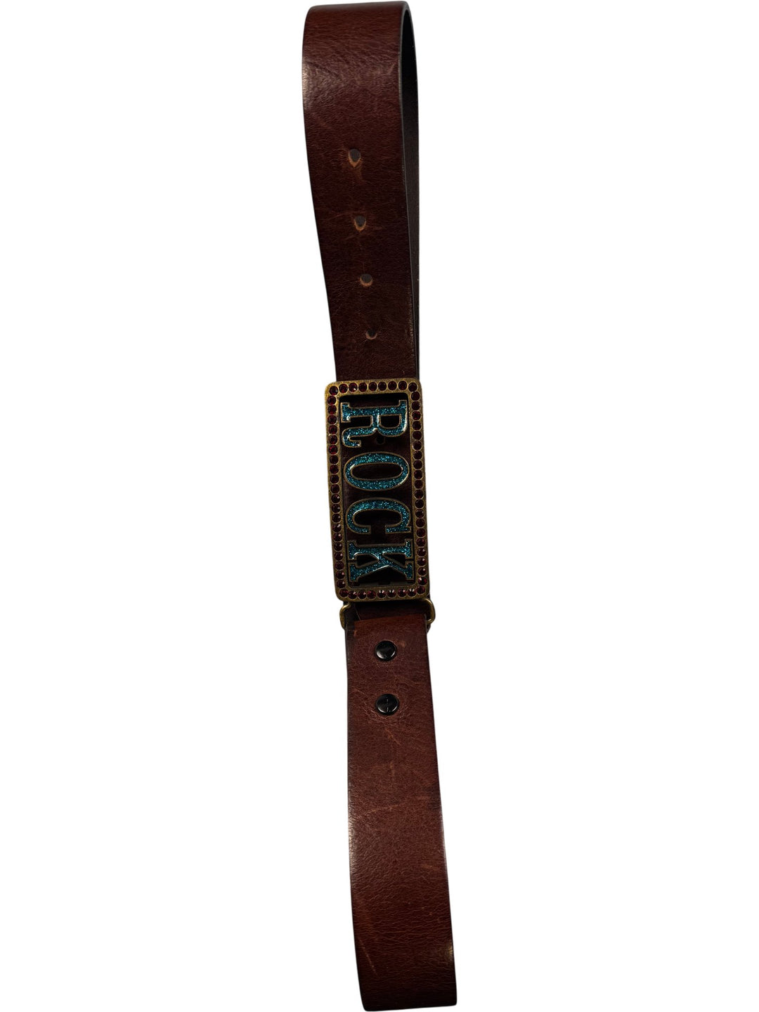 Rock Belt Buckle with Genuine Leather Strap - Think Vintage ltd