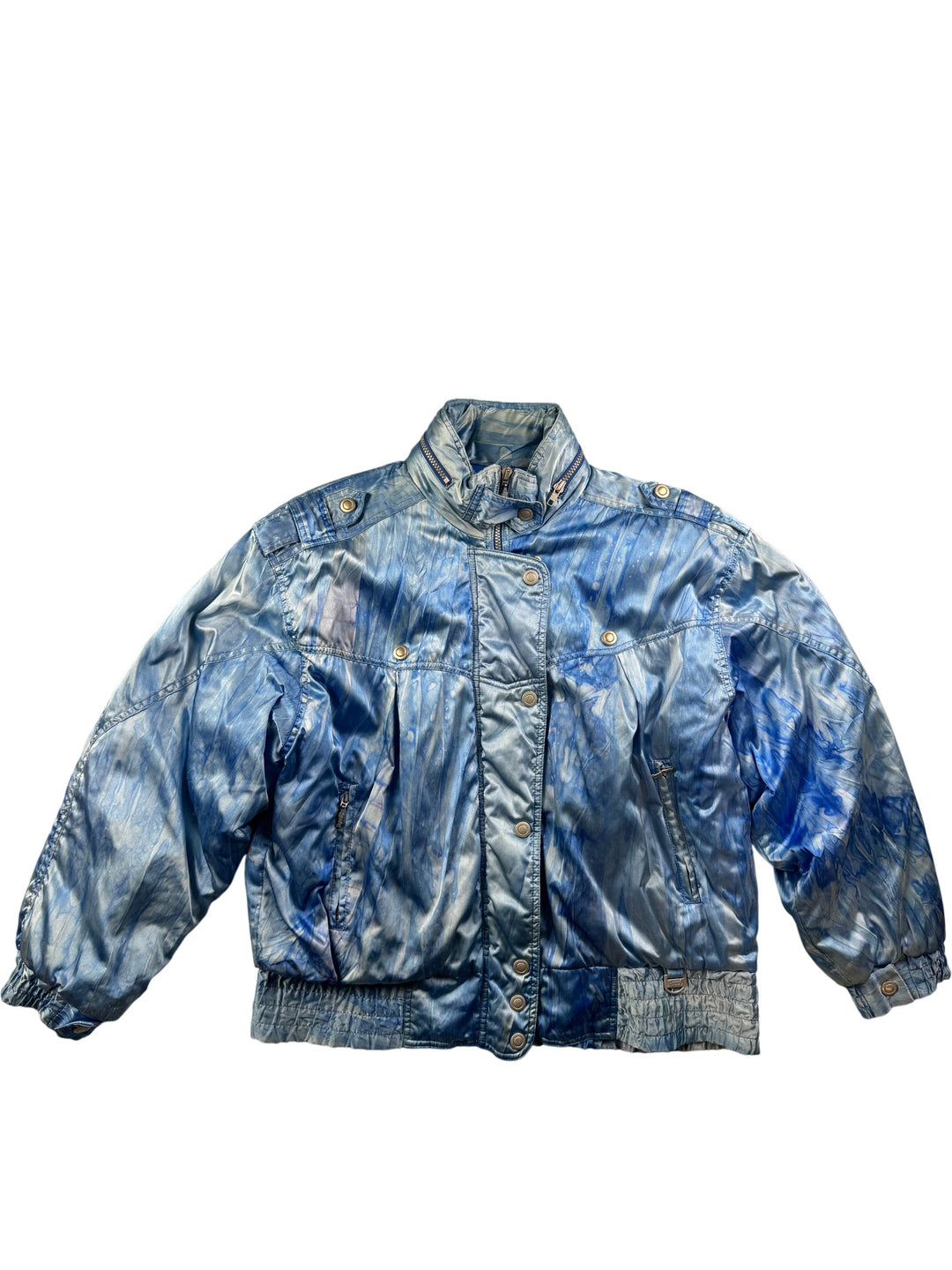 Rodeo Blue Tie-Dye Puffer Jacket - M - Think Vintage ltd
