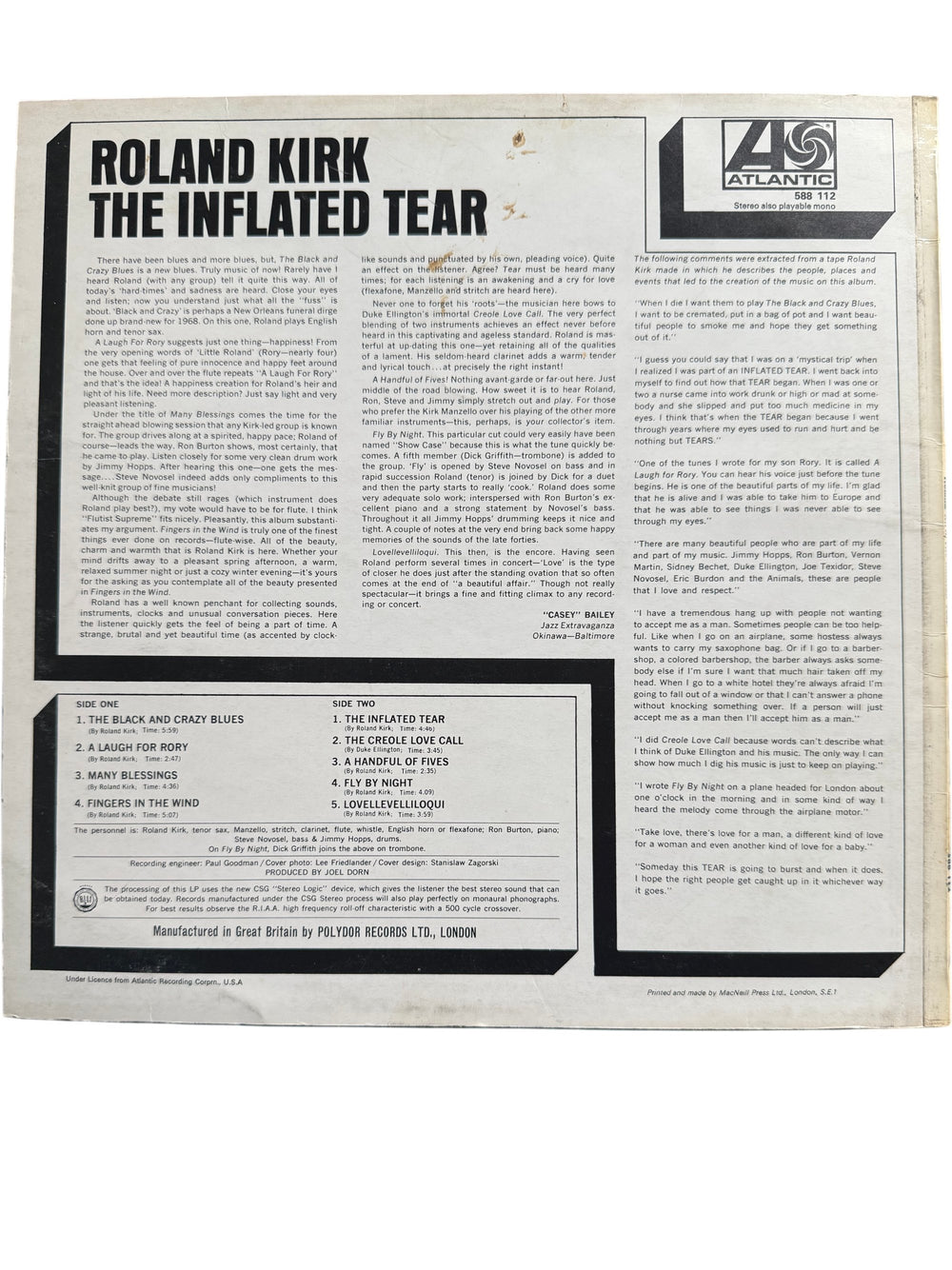 Roland Kirk The Inflated Tear Vinyl Record - Think Vintage