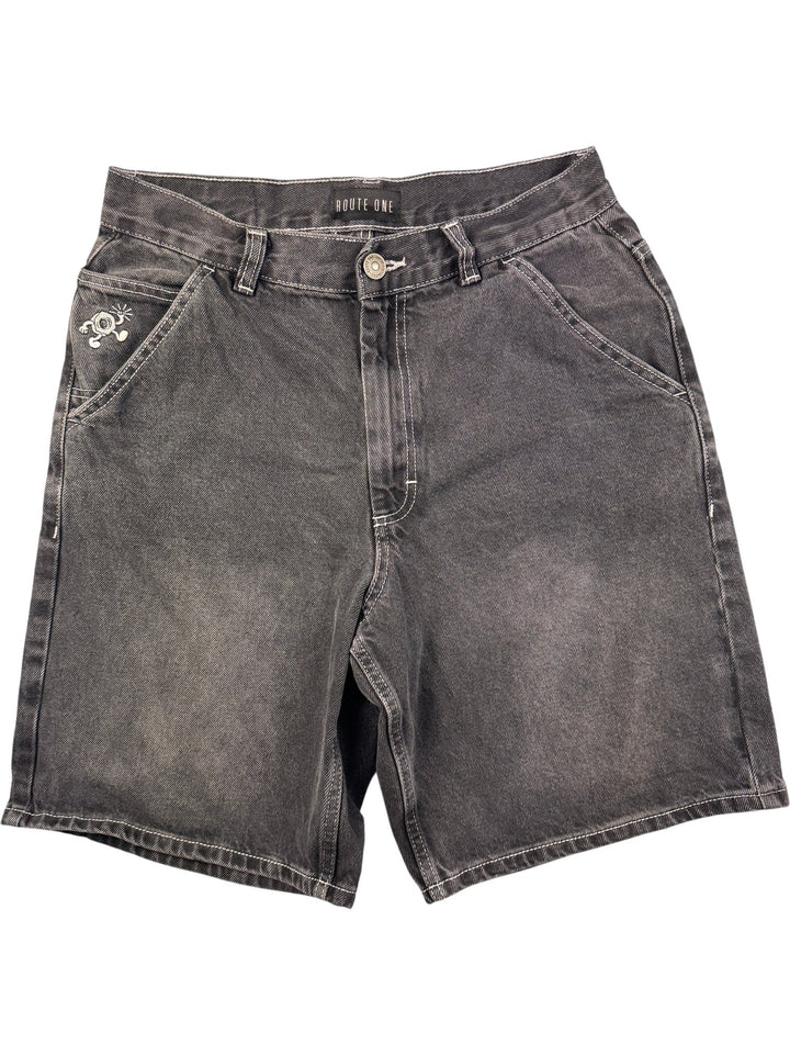 Route One Black Denim Shorts - W30 - Think Vintage ltd