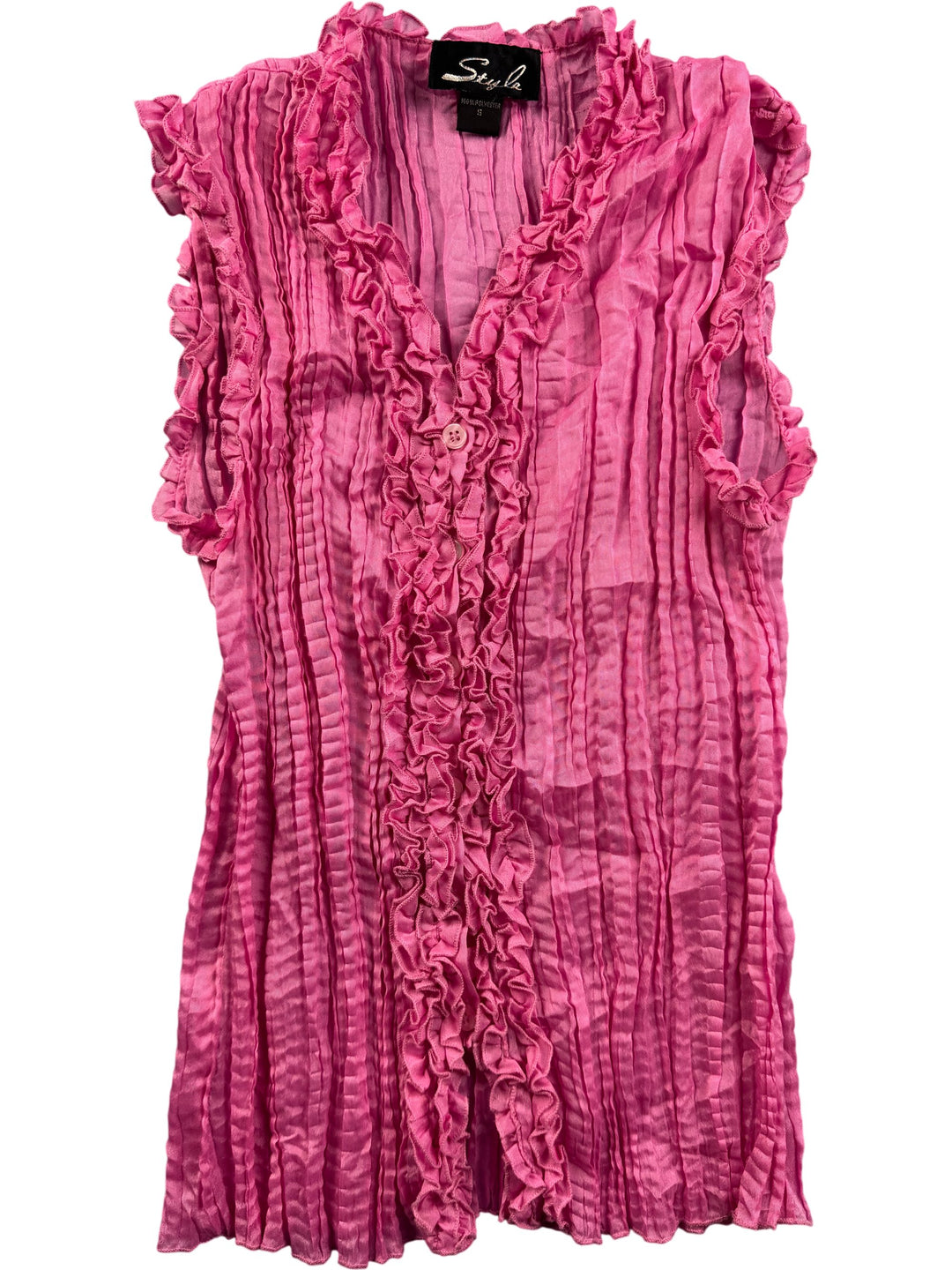 Ruffled Pink Sleeveless Blouse - S - Think Vintage