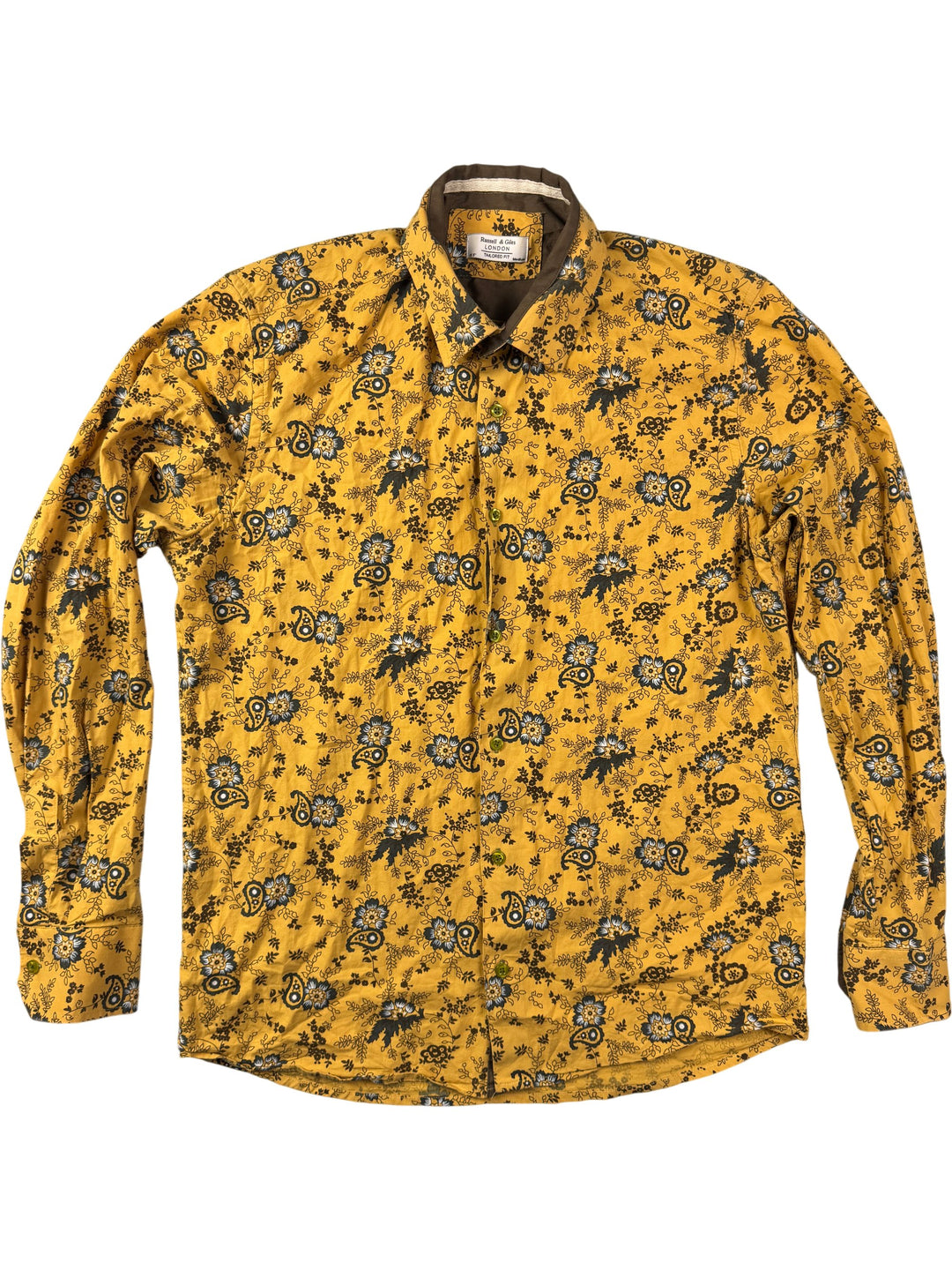 Russell & Giles Floral Yellow Tailored Shirt - M - Think Vintage