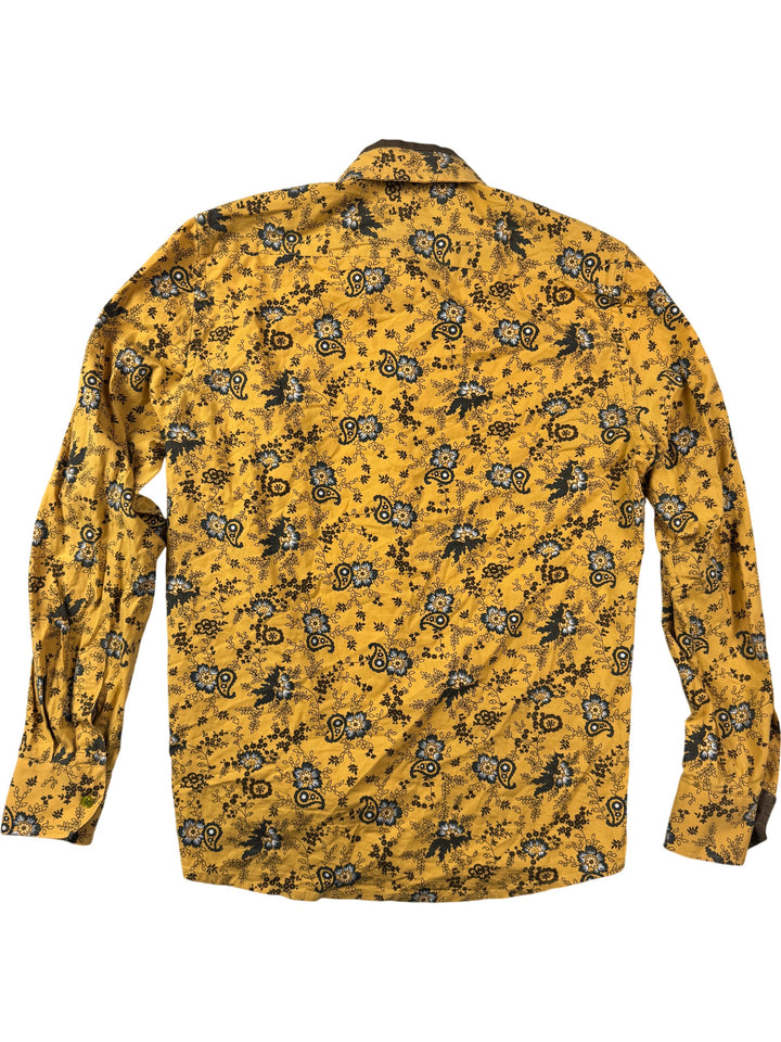 Russell & Giles Floral Yellow Tailored Shirt - M - Think Vintage