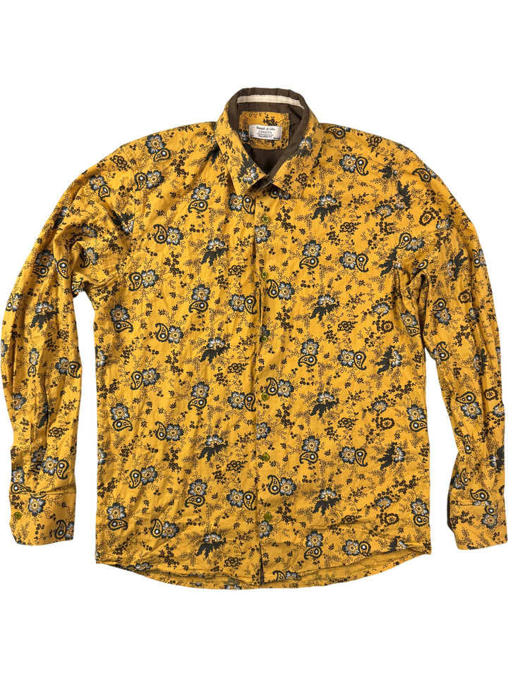 Russell & Giles Floral Yellow Tailored Shirt - M - Think Vintage Online Ltd
