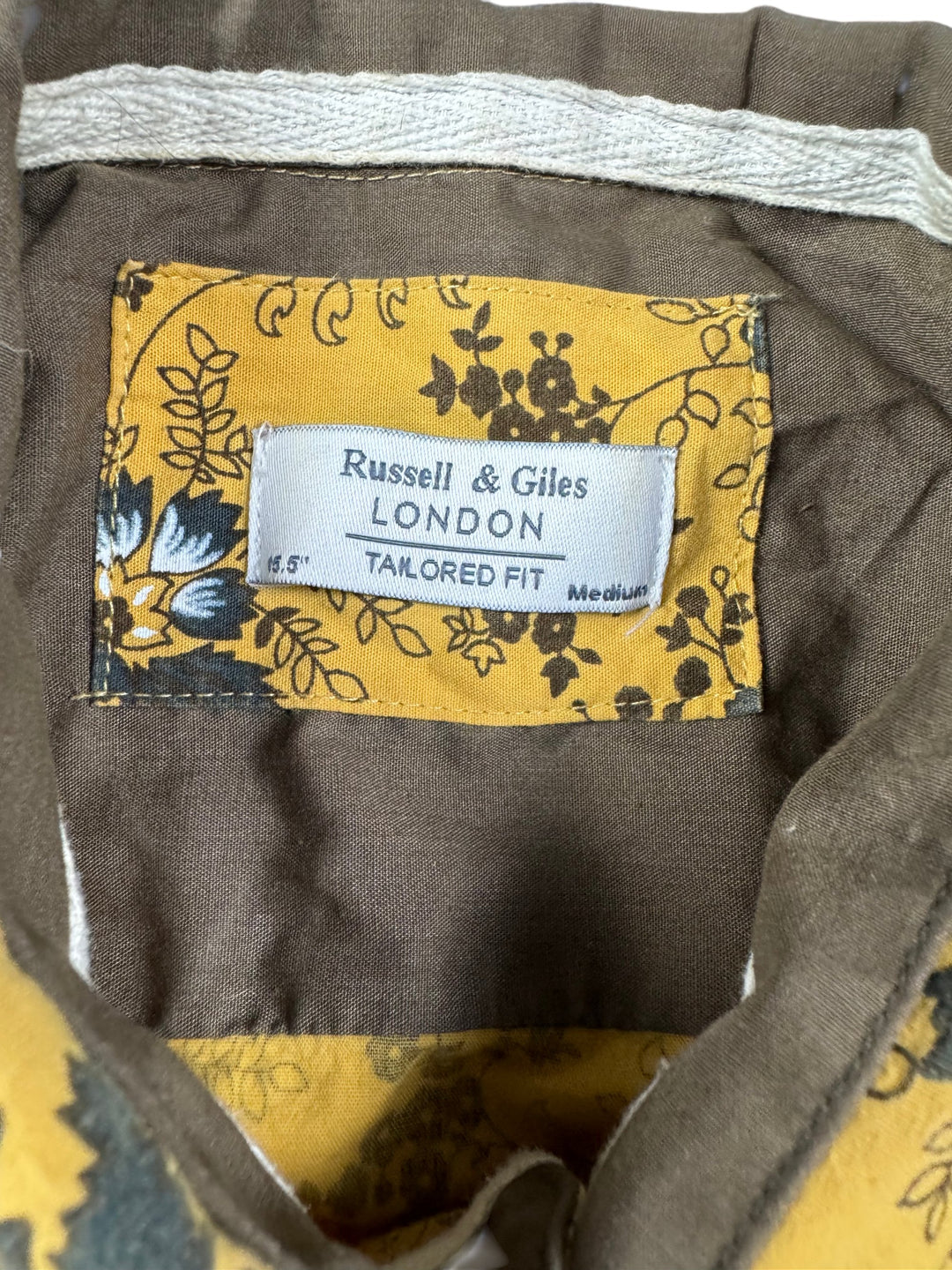 Russell & Giles Floral Yellow Tailored Shirt - M - Think Vintage Online Ltd