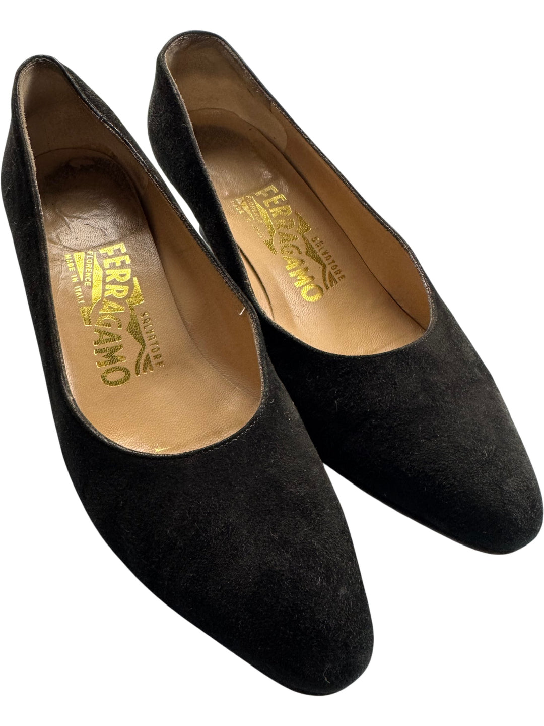Salvatore Ferragamo Black Suede Heels - Think Vintage Online Ltd
