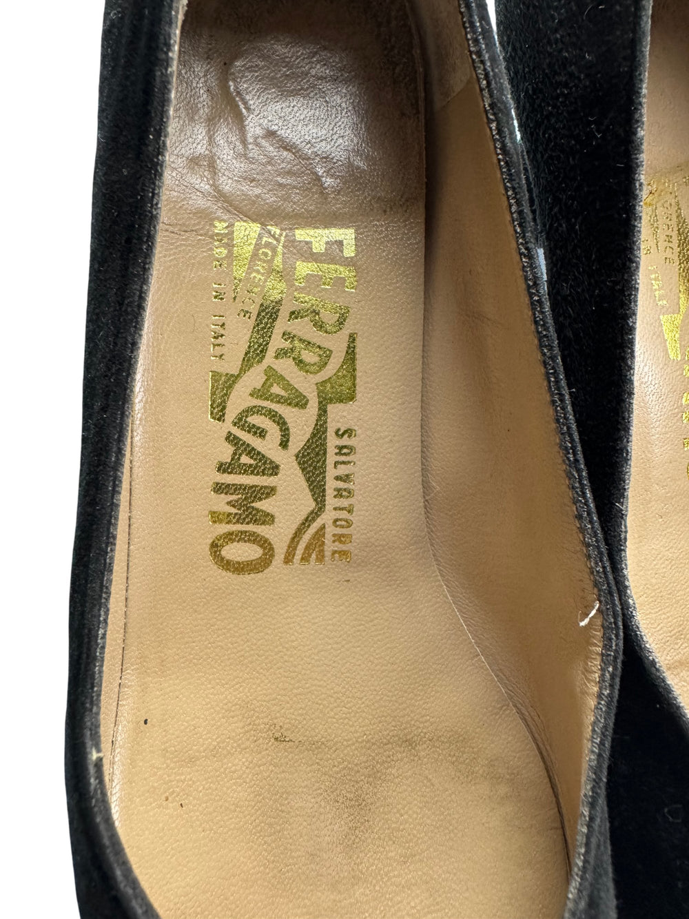 Salvatore Ferragamo Black Suede Heels - Think Vintage Online Ltd