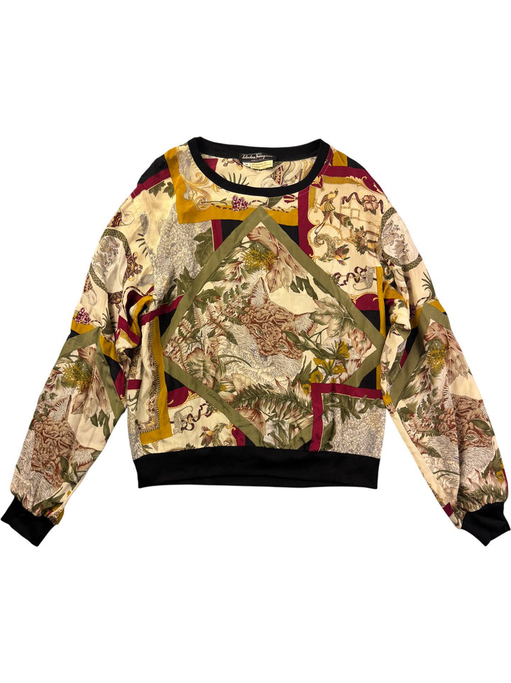 Salvatore Ferragamo Silk Patterned Sweatshirt - M/L - Think Vintage ltd