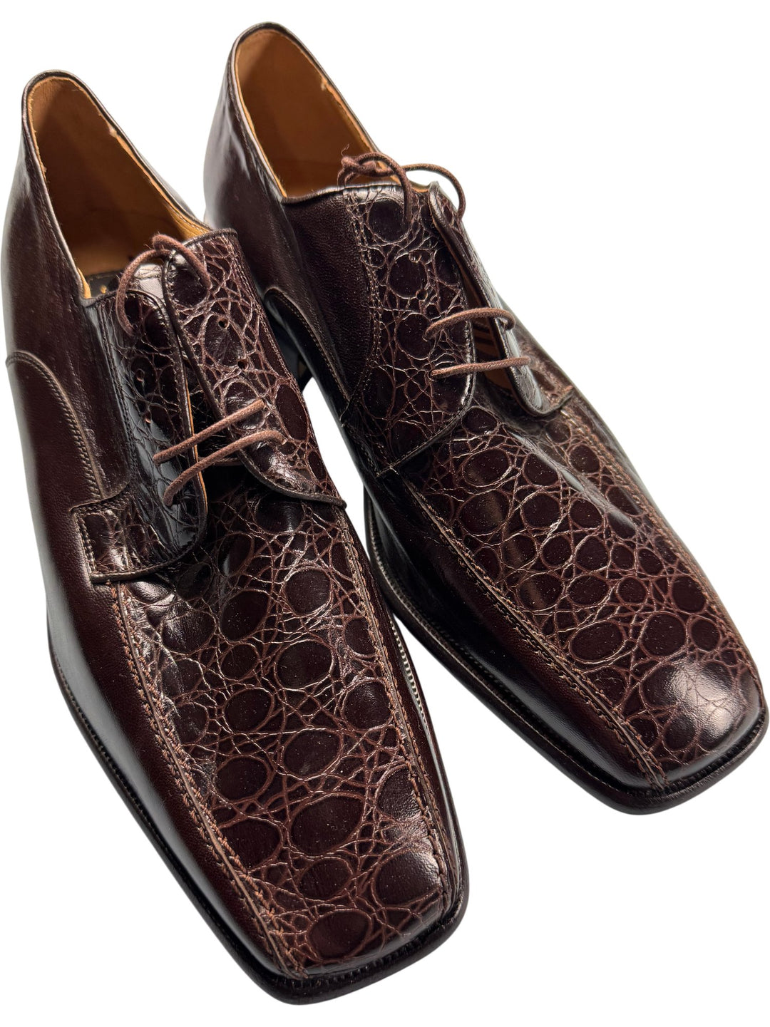 San Remo Brown Patterned Leather Shoes - Size 9 - Think Vintage ltd