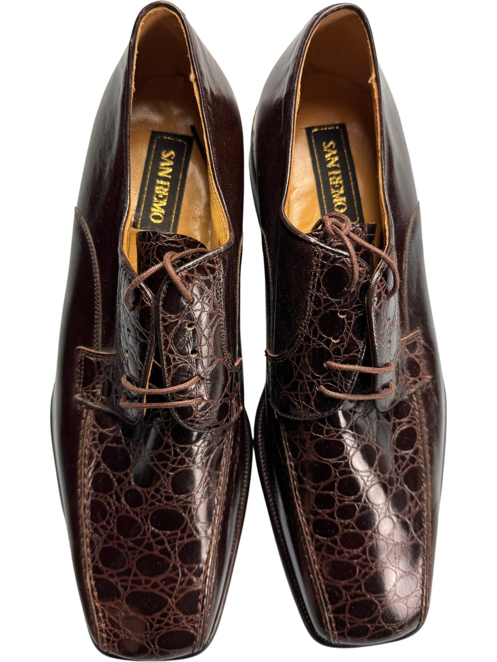 San Remo Brown Patterned Leather Shoes - Size 9 - Think Vintage ltd