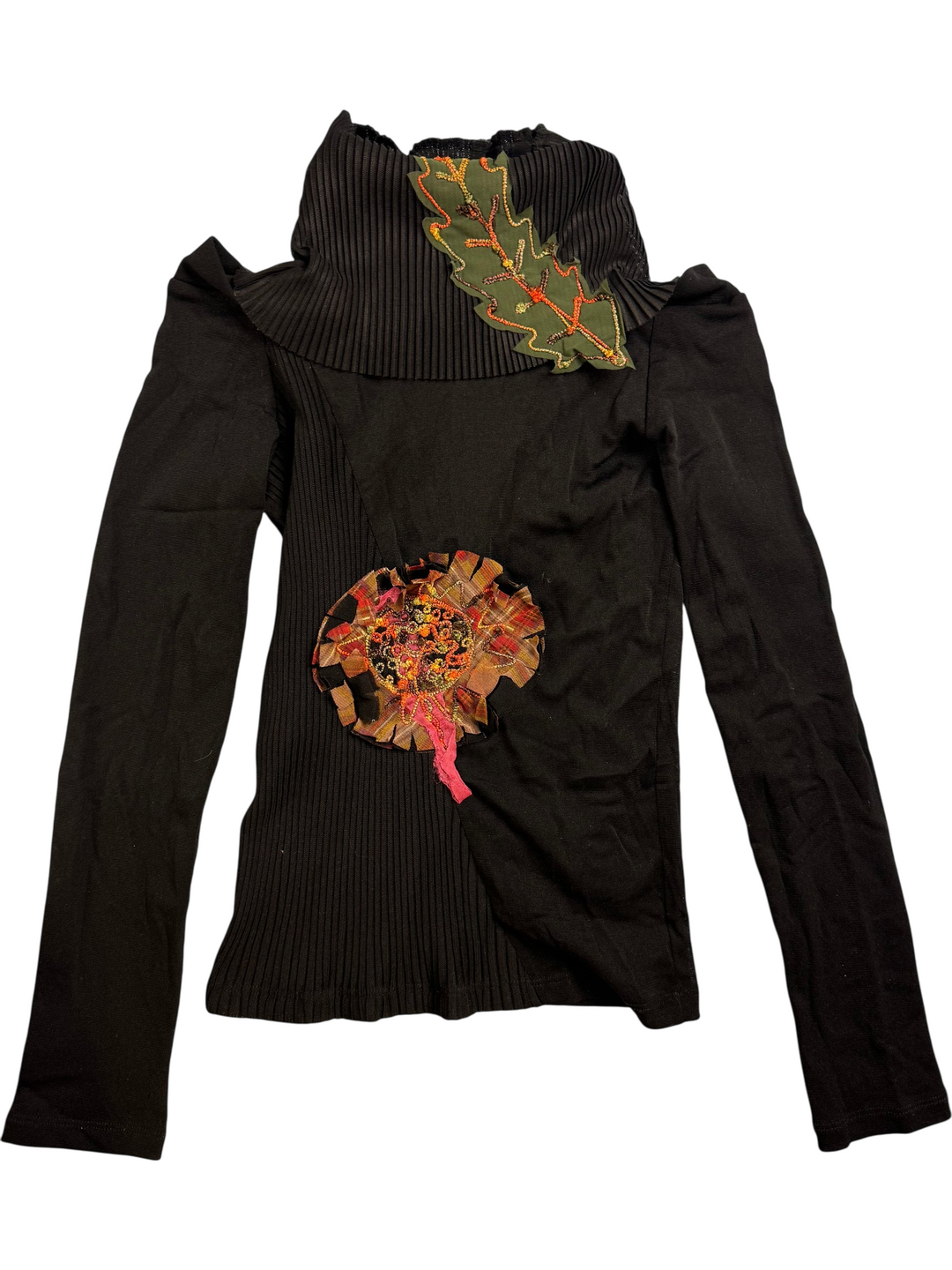 Save The Queen Black Embroidered Long Sleeve Top - XS - Think Vintage ltd