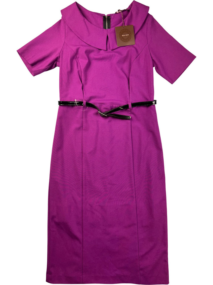 Savoir Purple Belted Dress - S - Think Vintage ltd